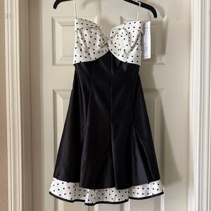 Jessica McClintock Black Mini Dress with White Polka Dot Trim